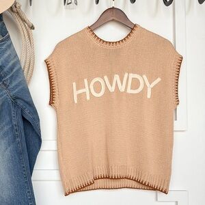 Wishlist Tan Sweater with 'Howdy' Design